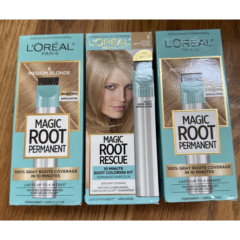 (3) Loreal Magic Root Rescue 10 Minute Root Coloring Kit 8 Medium Blonde